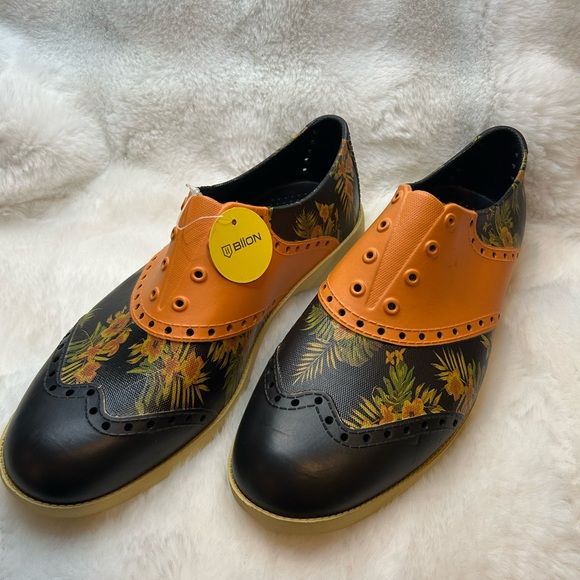 Biion Unisex Orange and Black Floral Oxford Molded Golf Shoes - Picture 5 of 5